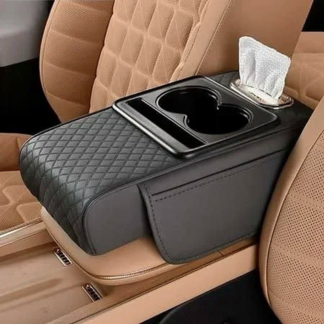 Accoudoir voiture matelassé avec porte-gobelets