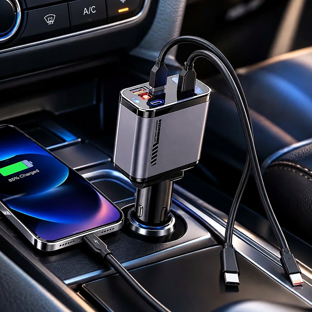 Chargeur voiture à deux câbles intégrés