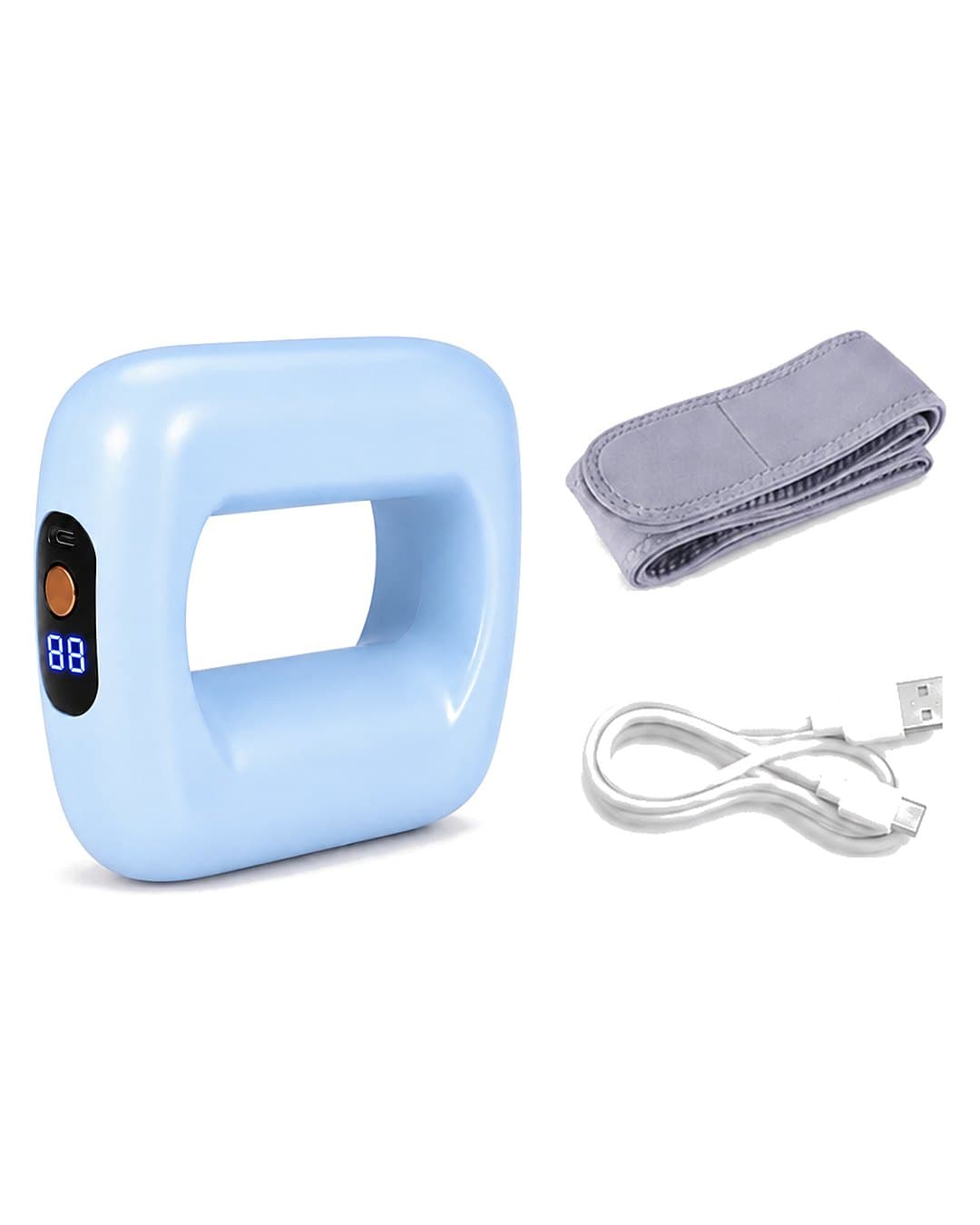 Contenu du colis : l'appareil de massage, la ceinture réglable et le câble de charge USB