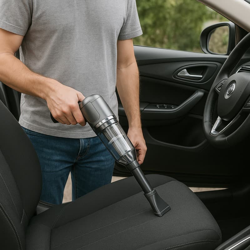L'aspirateur sans fil sur les sièges