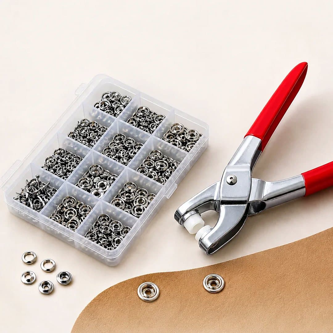 Pince à boutons pression + boîte de boutons