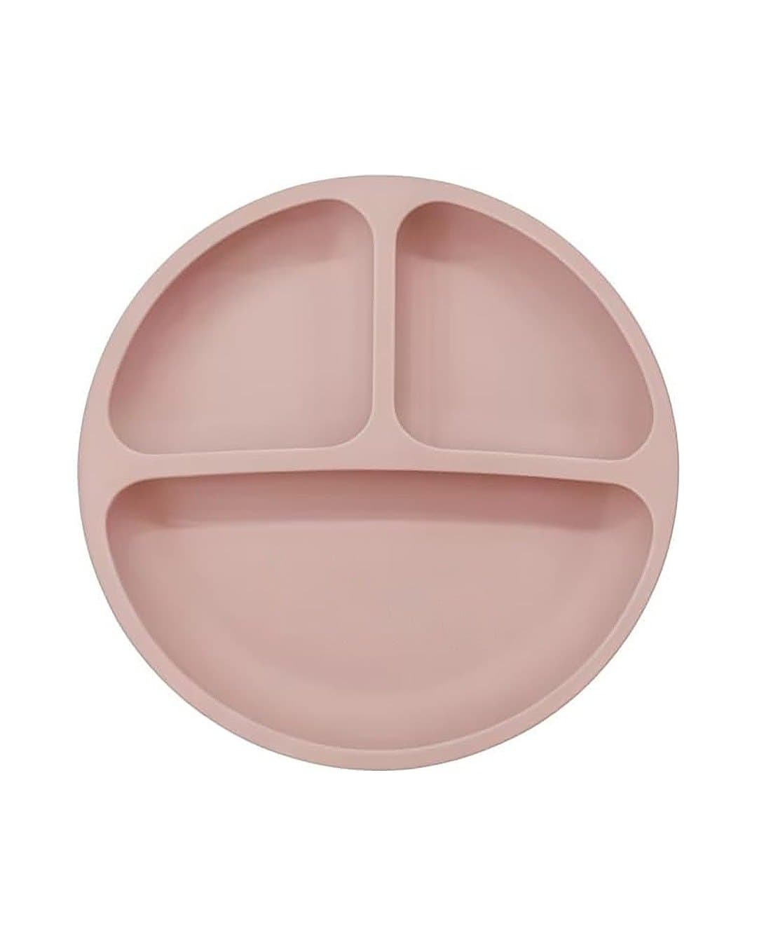L'assiette ronde en silicone rose à 3 compartiments