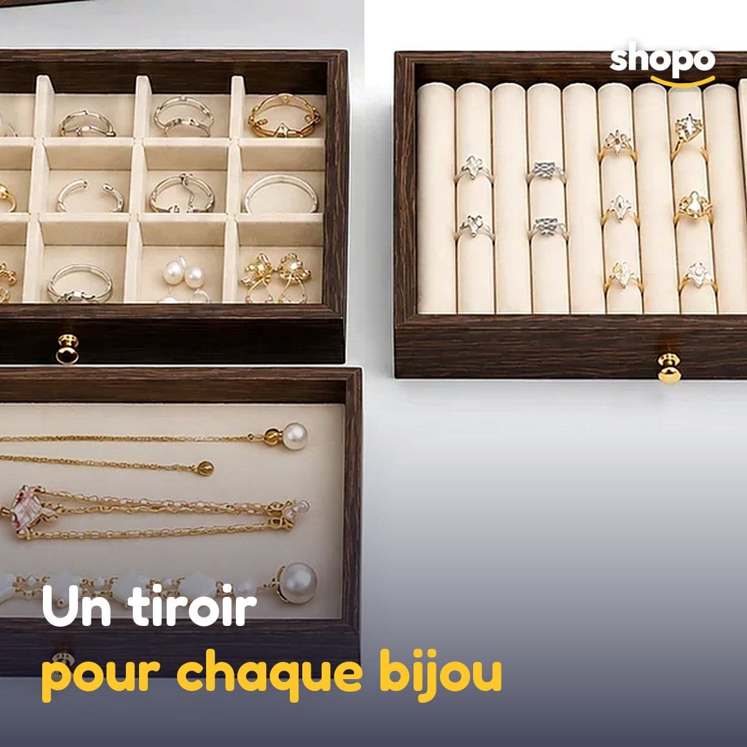 Boîte à bijoux 3 tiroirs effet bois, couvercle transparent, photo 5
