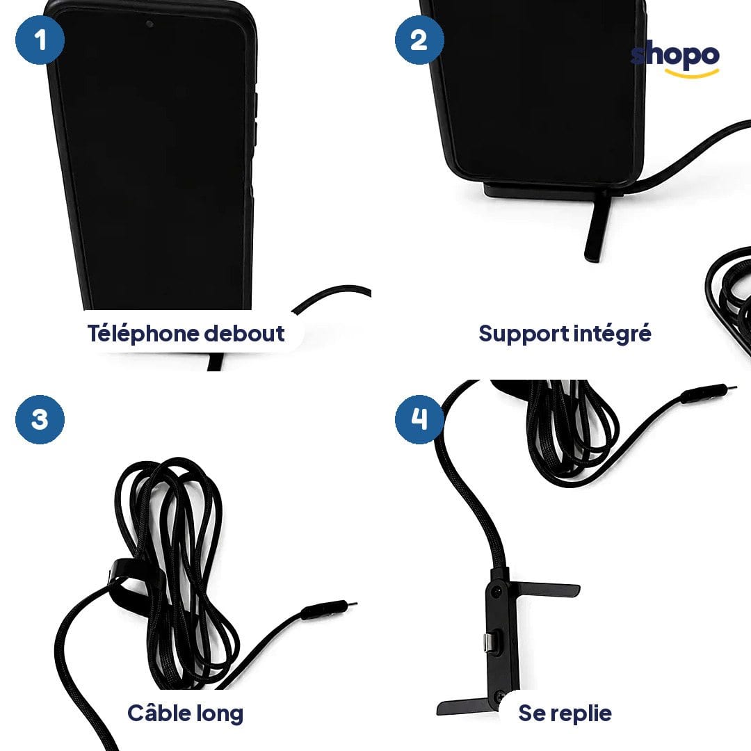 Câble Type-C avec support téléphone pliable, photo 3