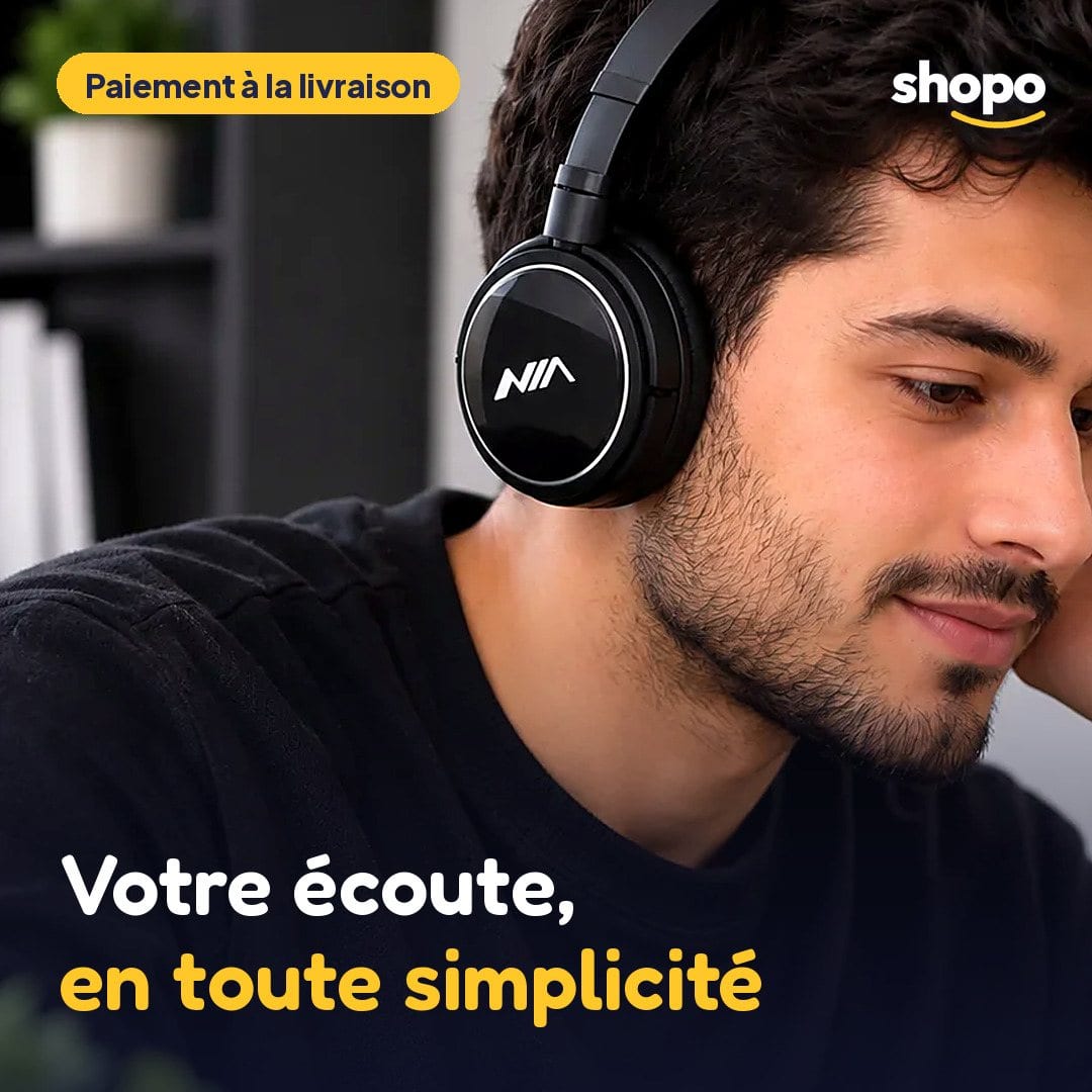 Casque audio noir avec arceau, photo 1