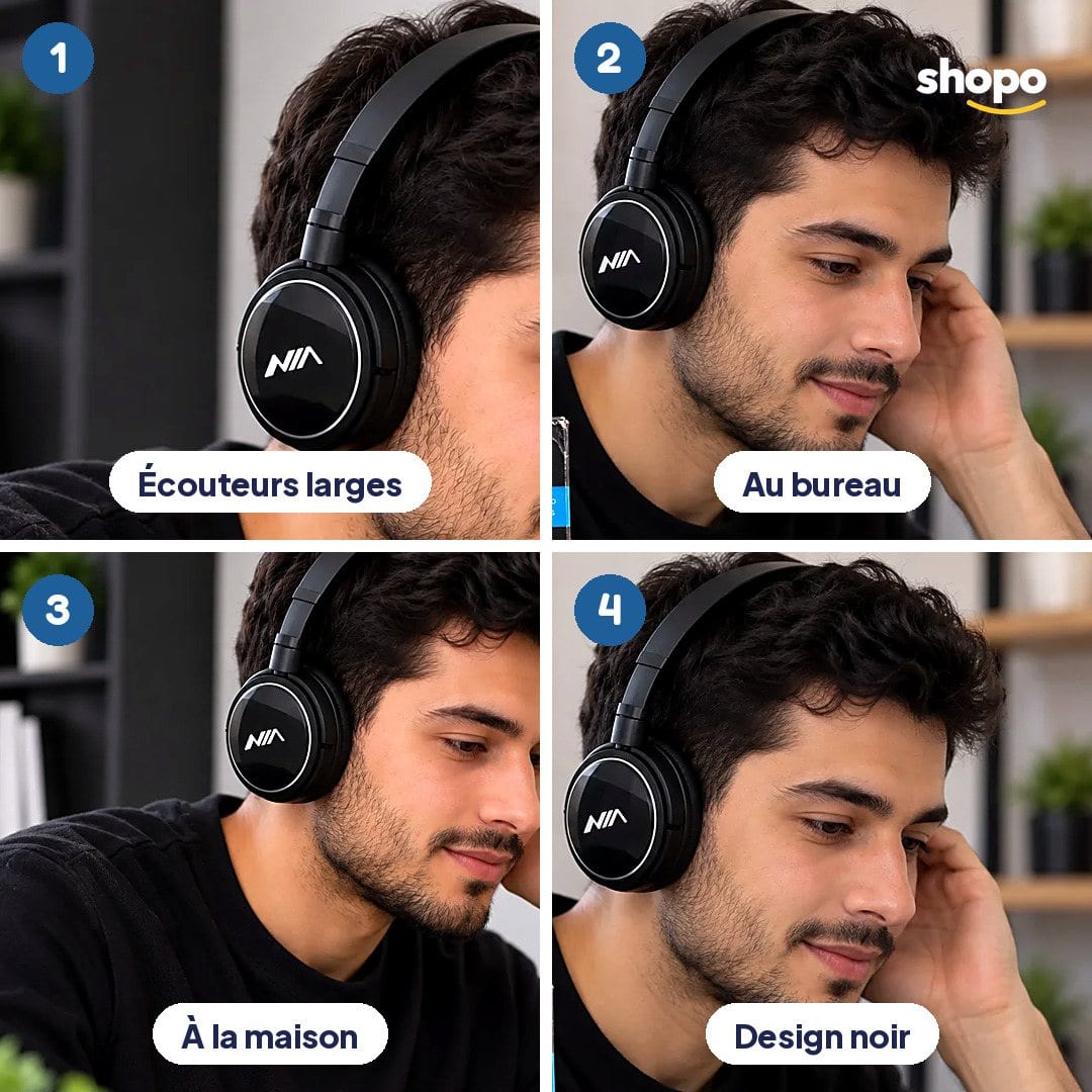 Casque audio noir avec arceau, photo 3