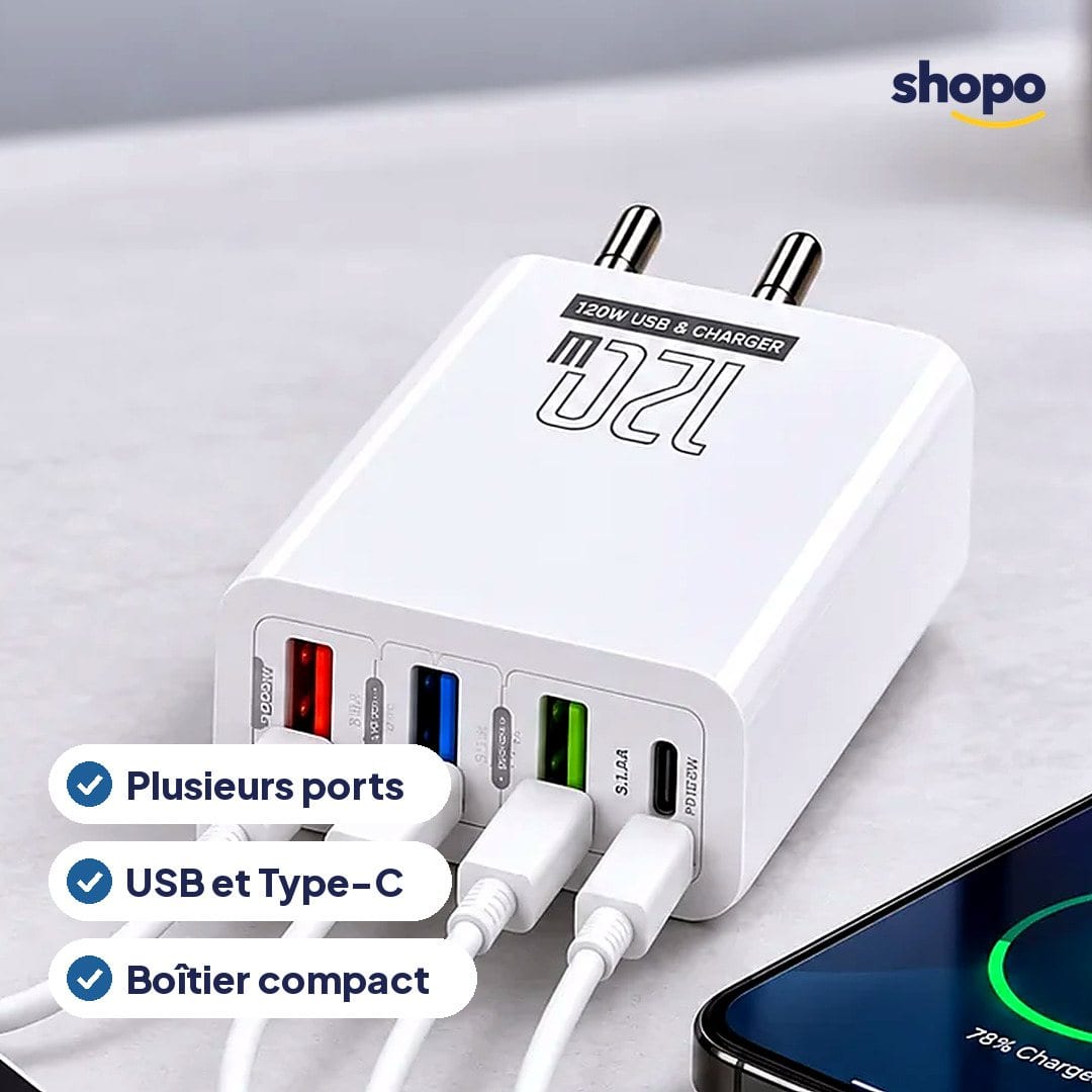 Chargeur secteur multiports blanc 70-3A4C, photo 2
