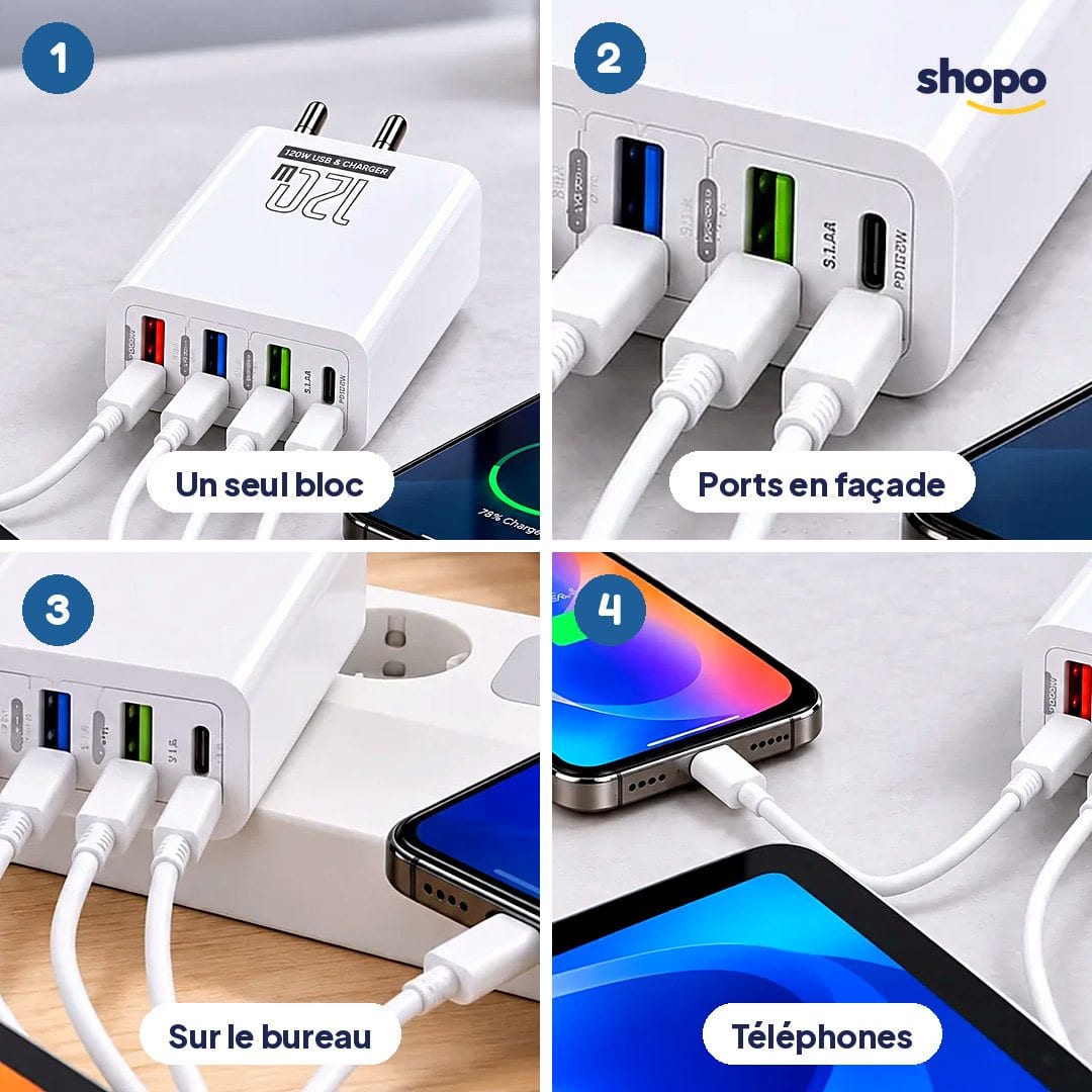 Chargeur secteur multiports blanc 70-3A4C, photo 3