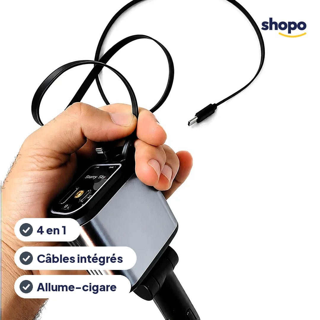 Chargeur voiture 4 en 1 avec câbles intégrés (80 cm), photo 2
