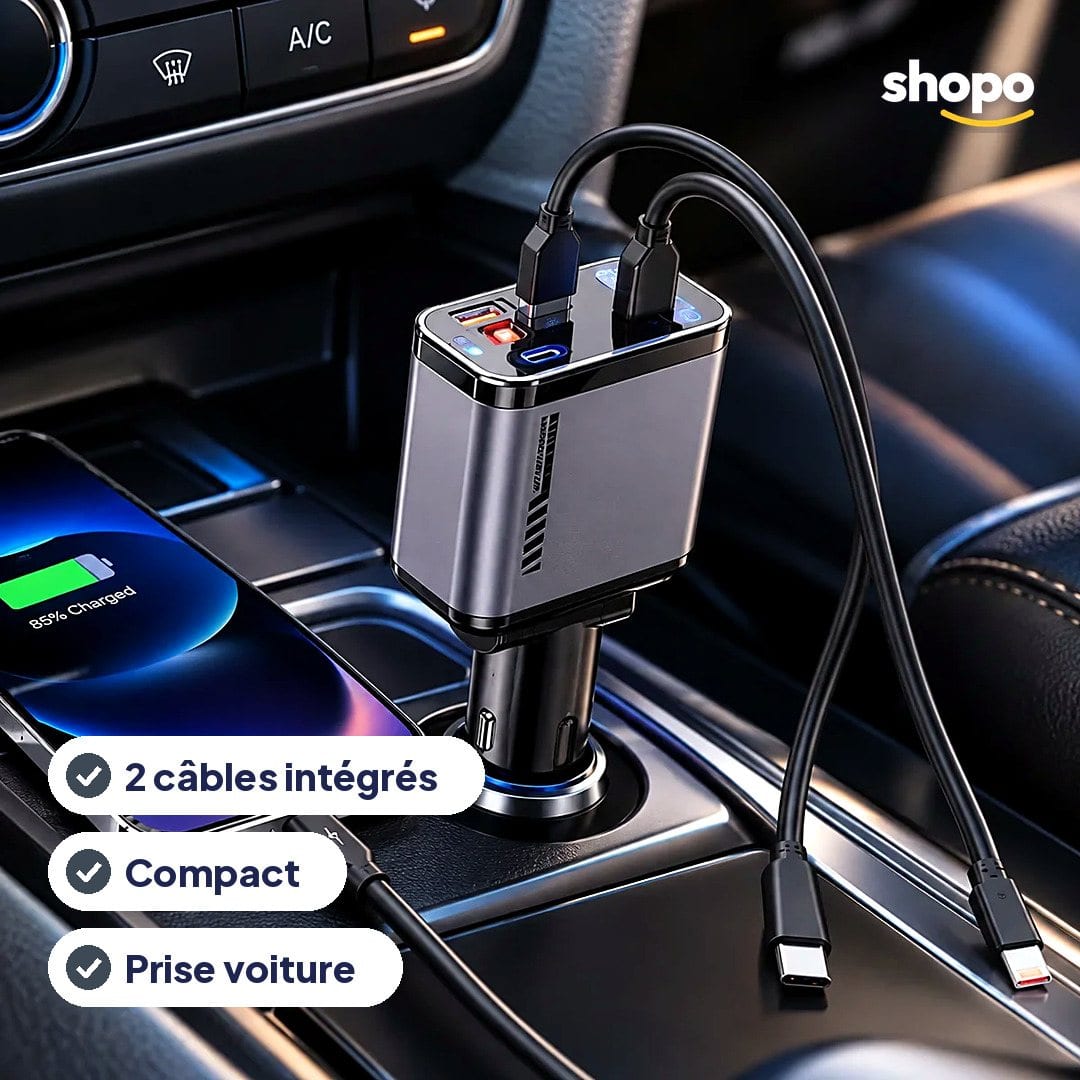 Chargeur voiture à deux câbles intégrés, photo 2