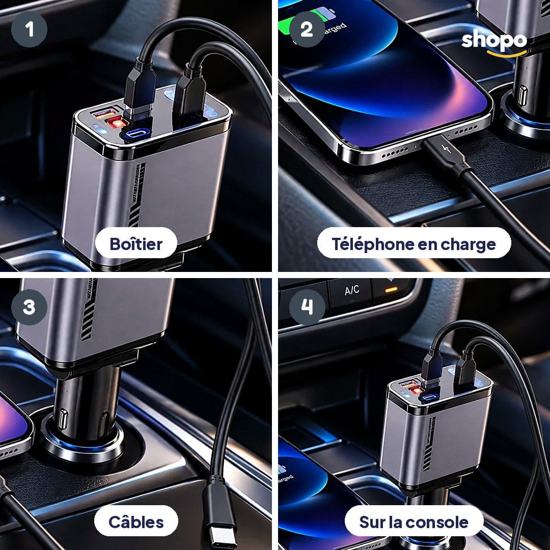 Chargeur voiture à deux câbles intégrés, photo 3