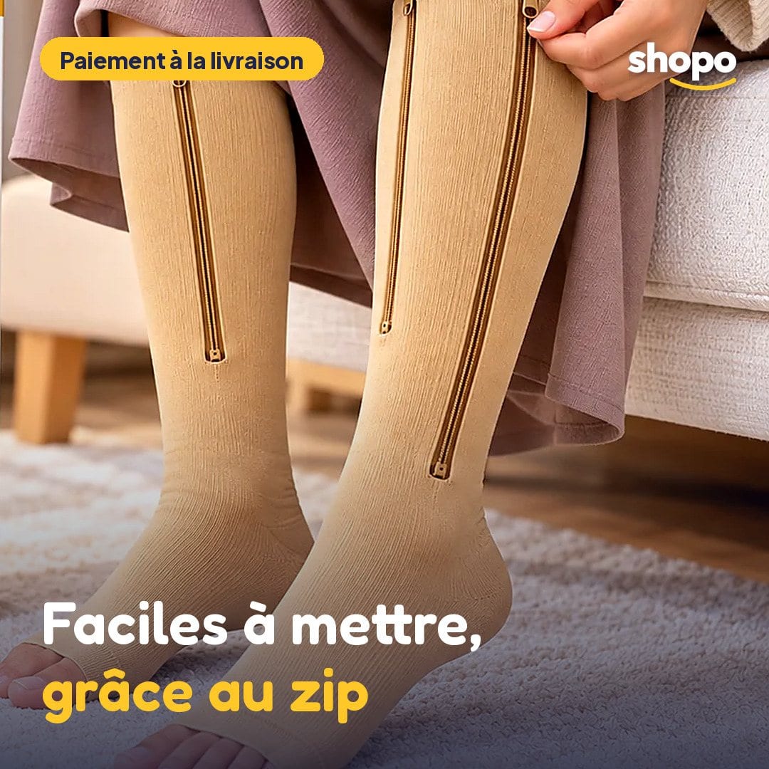 Chaussettes de compression zippées, bout ouvert, photo 1