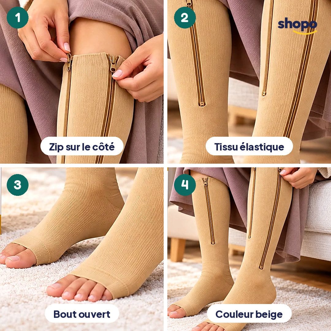 Chaussettes de compression zippées, bout ouvert, photo 3