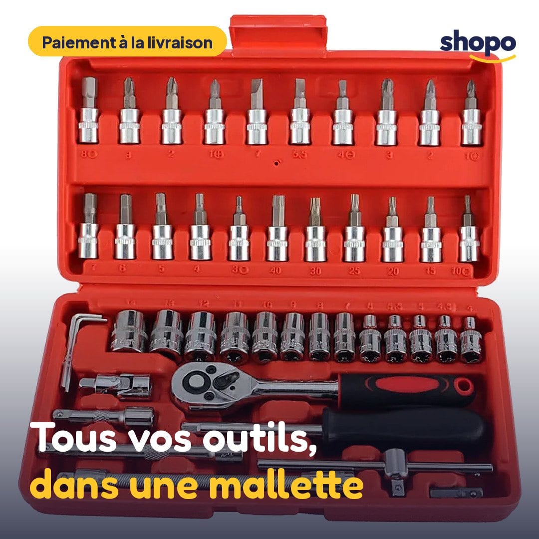 Coffret de clés à douilles avec cliquet, mallette rouge, photo 1