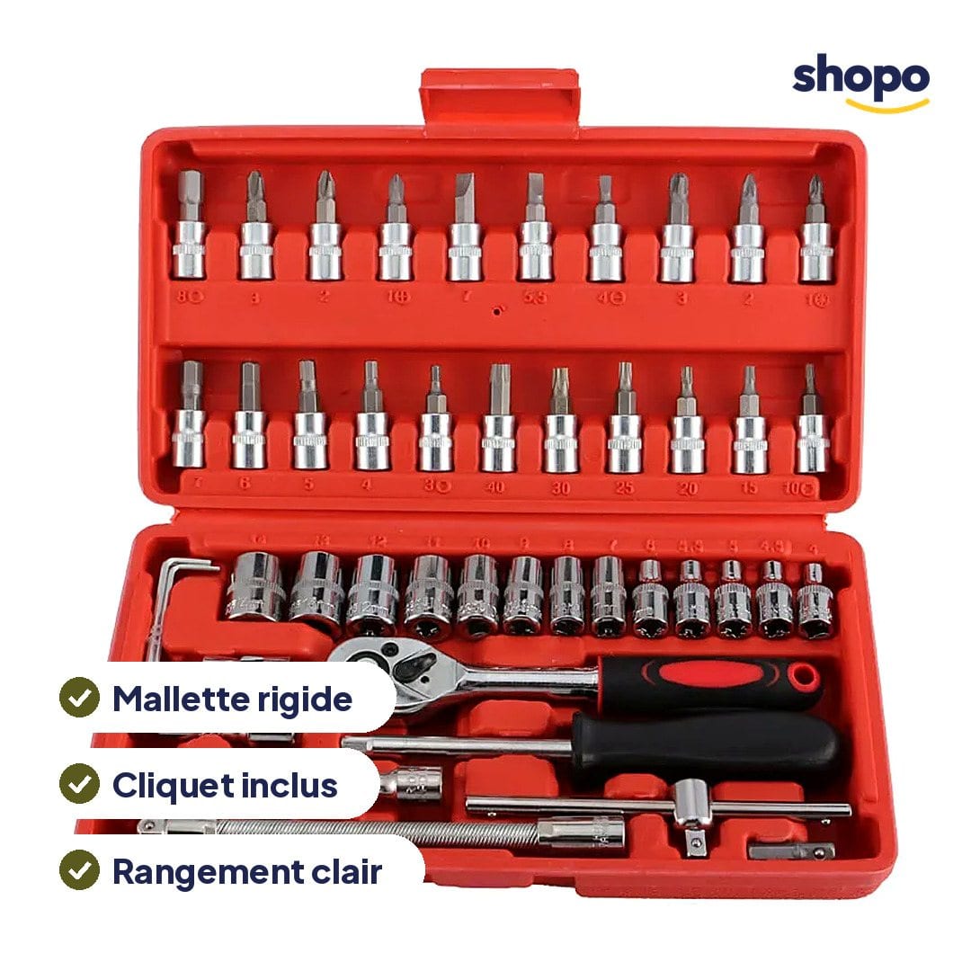 Coffret de clés à douilles avec cliquet, mallette rouge, photo 2