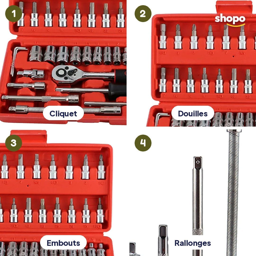 Coffret de clés à douilles avec cliquet, mallette rouge, photo 3