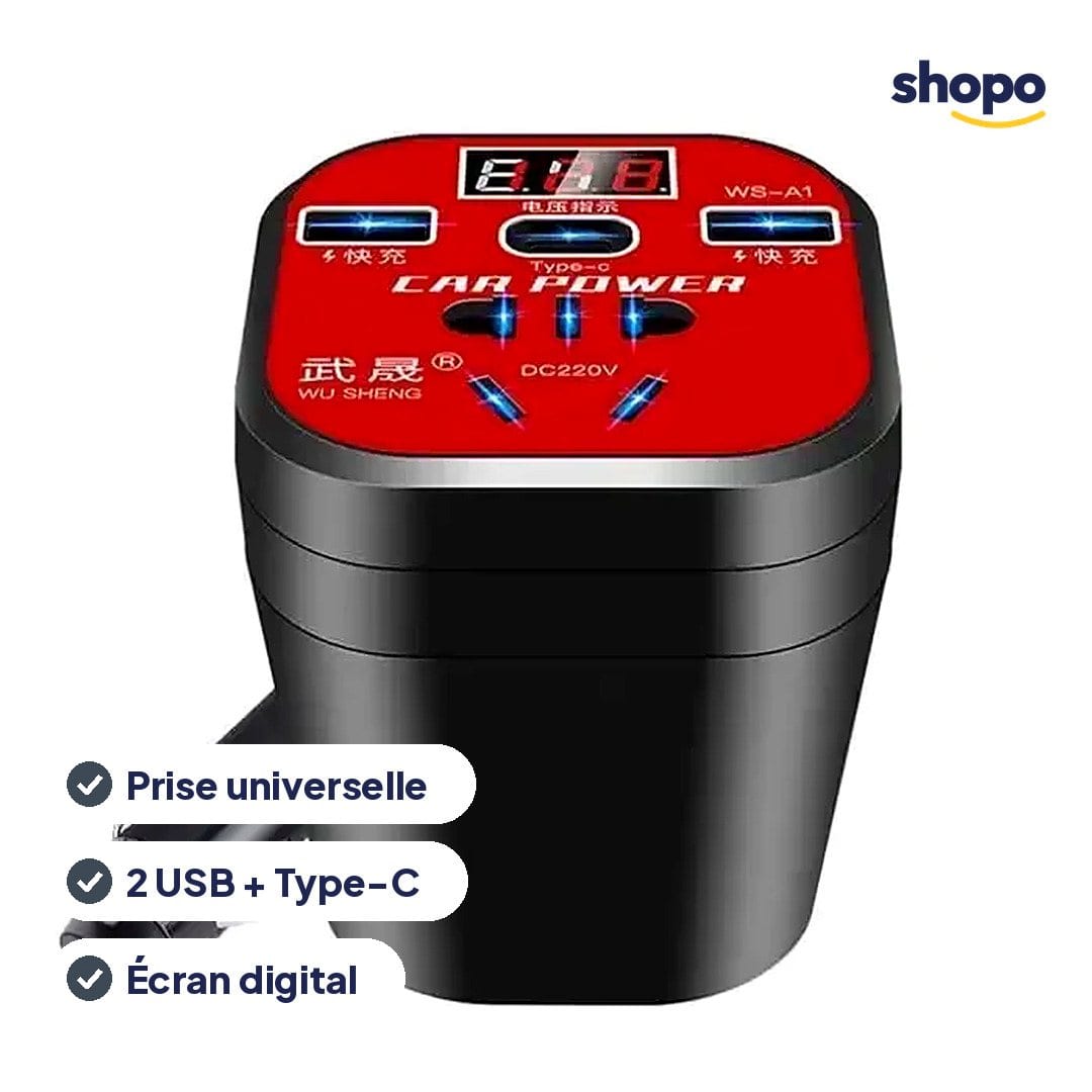 Convertisseur voiture multifonction : prise, USB et Type-C, photo 2