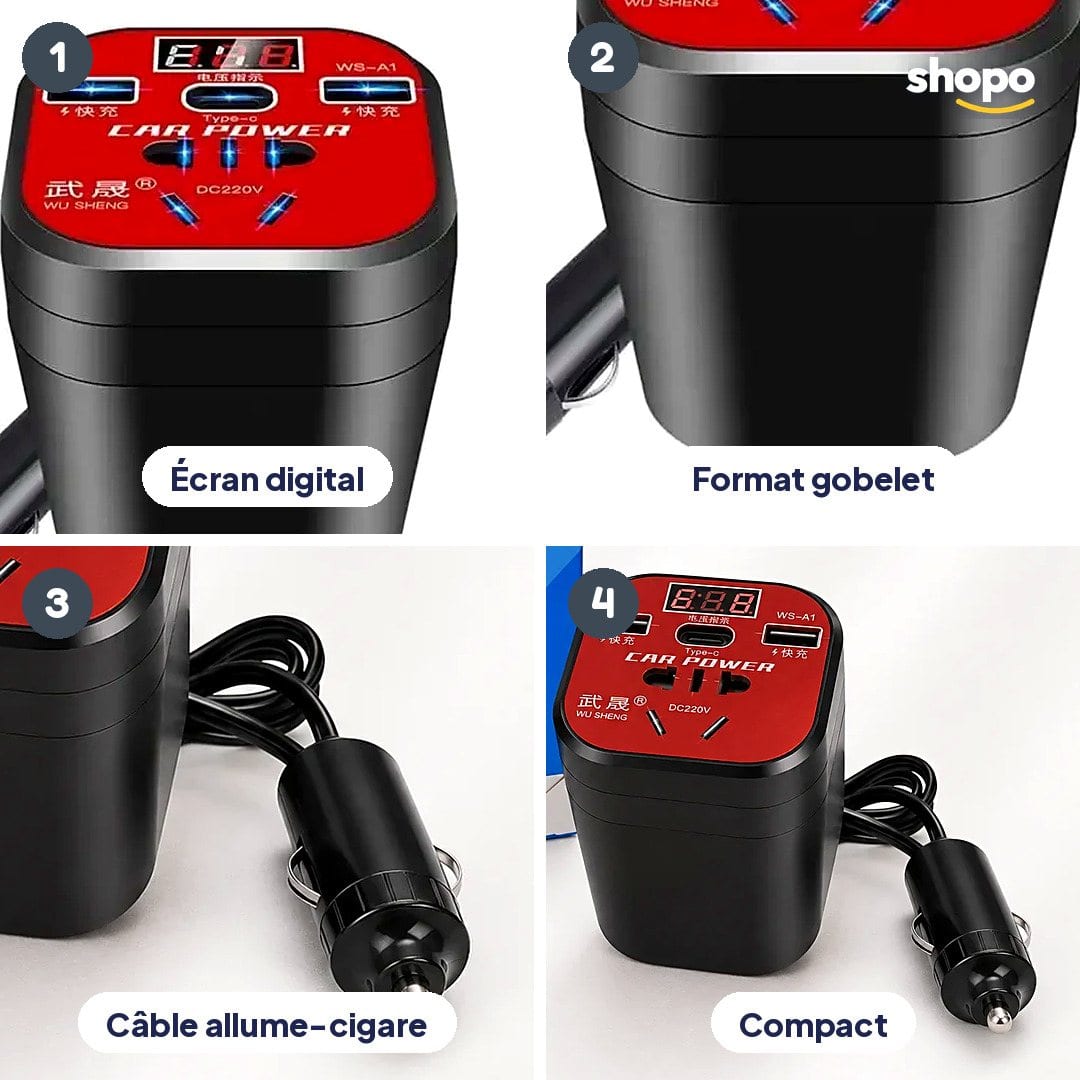 Convertisseur voiture multifonction : prise, USB et Type-C, photo 3