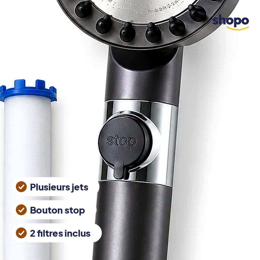 Douchette filtrante multi-jets avec bouton stop, photo 2