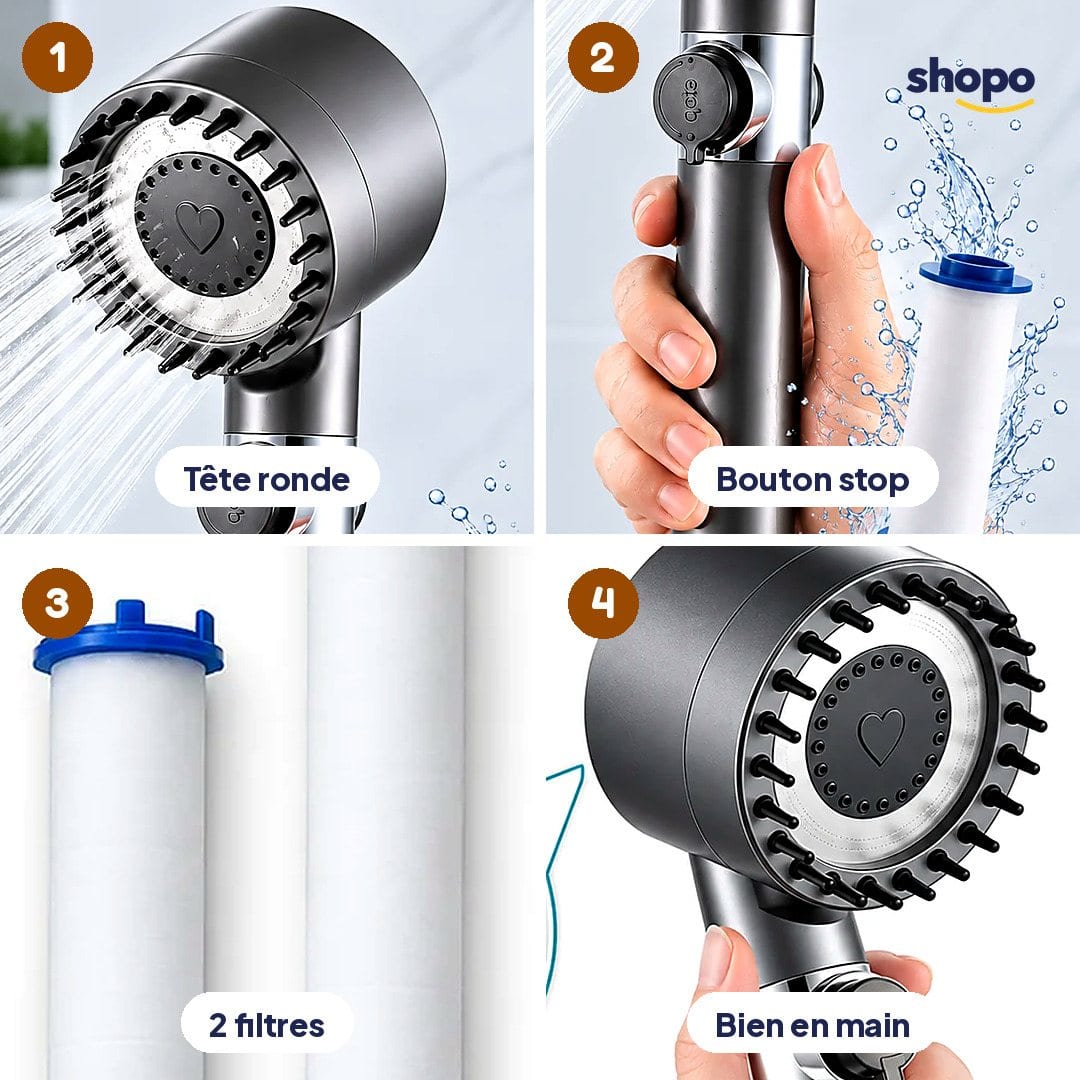 Douchette filtrante multi-jets avec bouton stop, photo 3