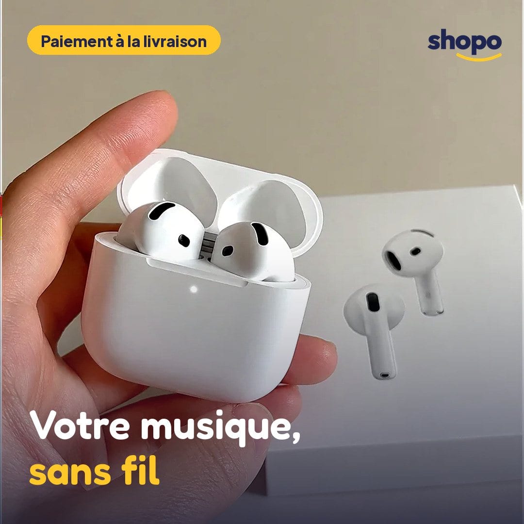 Écouteurs sans fil blancs avec boîtier de charge, photo 1