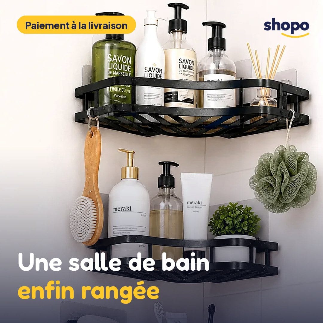 Étagères d'angle noires salle de bain, sans perçage, photo 1