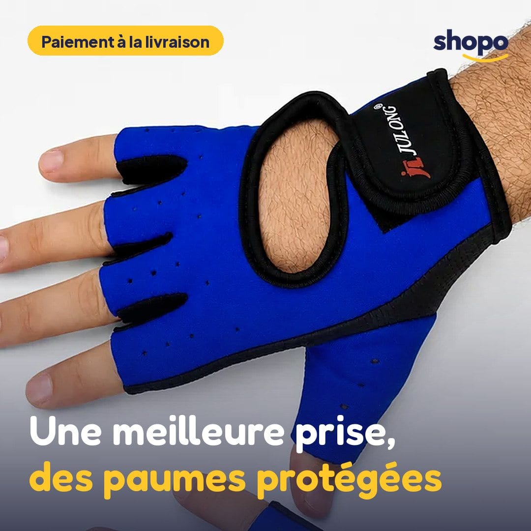 Gants de fitness sans doigts bleu et noir (la paire), photo 1