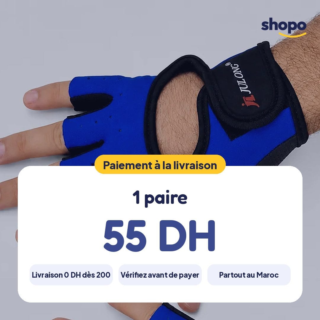 Gants de fitness sans doigts bleu et noir (la paire), photo 6