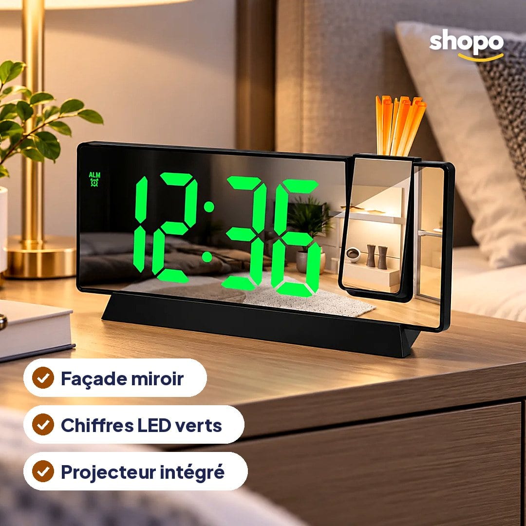 Horloge miroir LED avec projecteur, photo 2