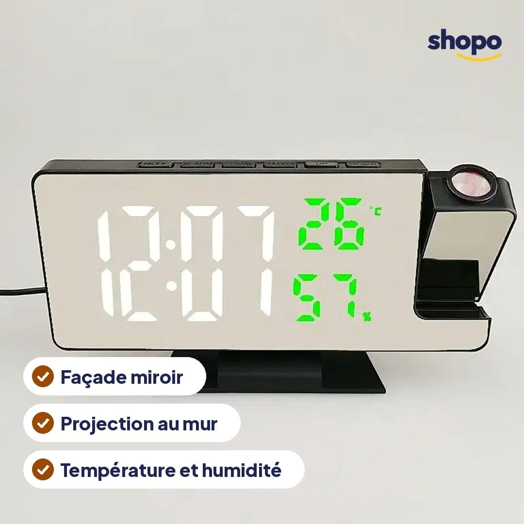 Horloge projecteur miroir, température et humidité, photo 2