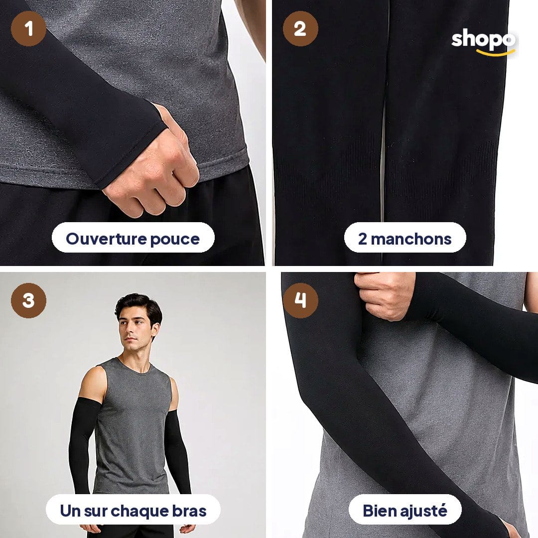 Lot de 2 manchons longs pour les bras, ouverture pouce, photo 3