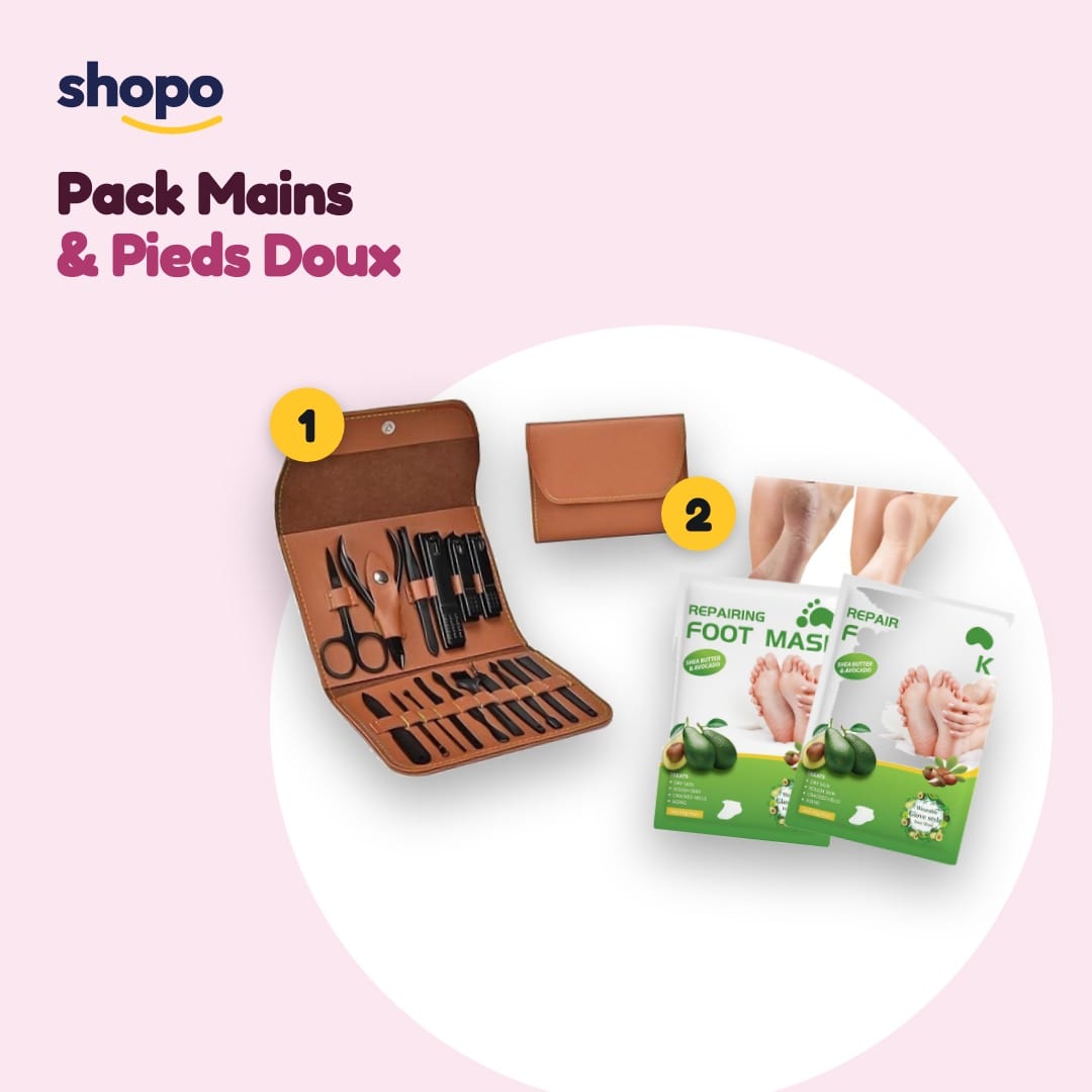 Pack Mains & Pieds Doux : kit manucure 16 pièces en étui + 2 masques exfoliants pour les pieds, photo 1