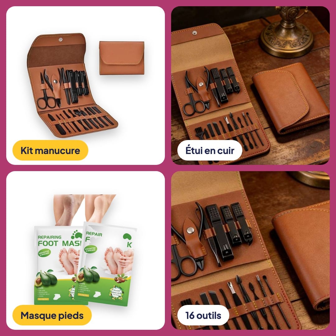 Pack Mains & Pieds Doux : kit manucure 16 pièces en étui + 2 masques exfoliants pour les pieds, photo 4