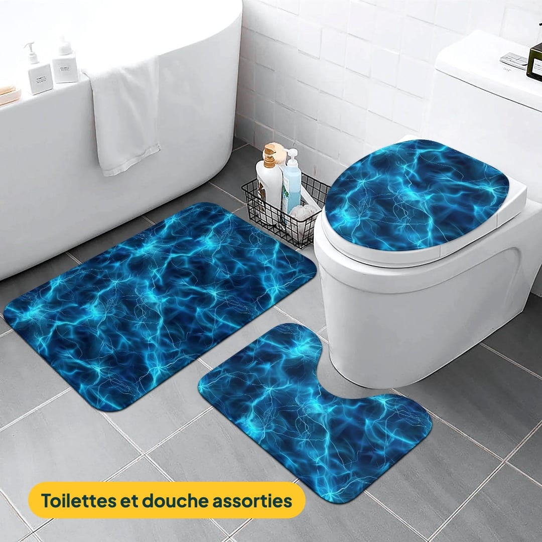 Pack Salle de Bain Rangée 3-en-1 : étagères de douche, 3 tapis assortis, bonde anti-odeurs, photo 5