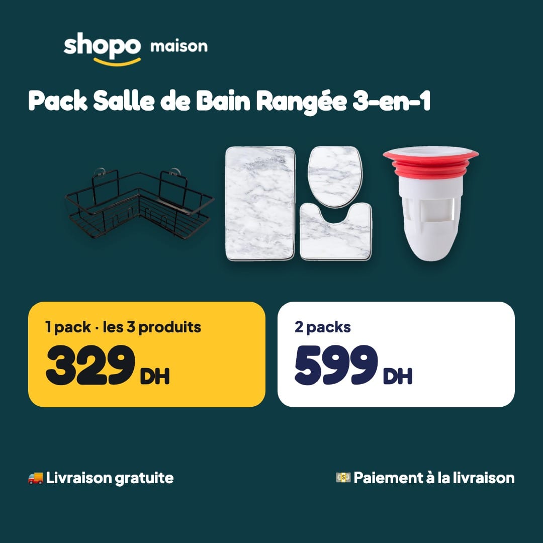 Pack Salle de Bain Rangée 3-en-1 : étagères de douche, 3 tapis assortis, bonde anti-odeurs, photo 6