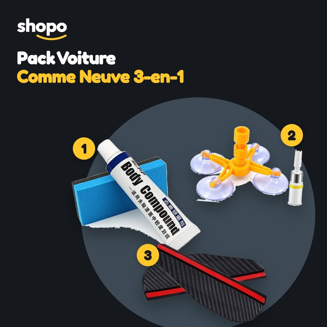 Pack Voiture Comme Neuve 3-en-1 : crème anti-rayures, kit réparation pare-brise, déflecteurs de pluie, photo 1