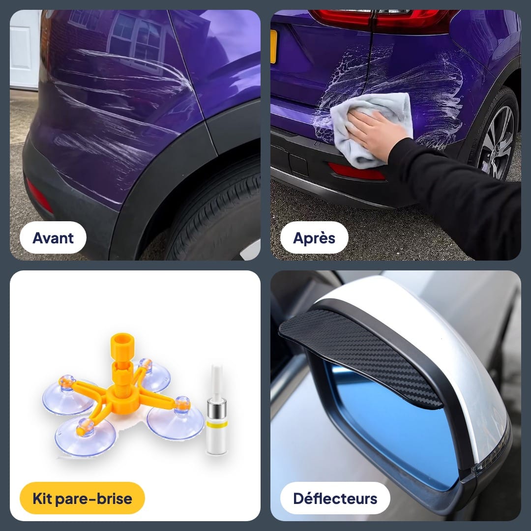 Pack Voiture Comme Neuve 3-en-1 : crème anti-rayures, kit réparation pare-brise, déflecteurs de pluie, photo 4