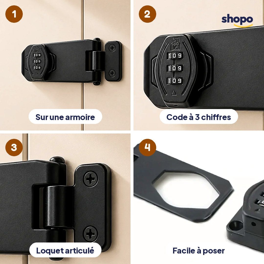 Serrure à code pour placards et portes, noire, photo 3