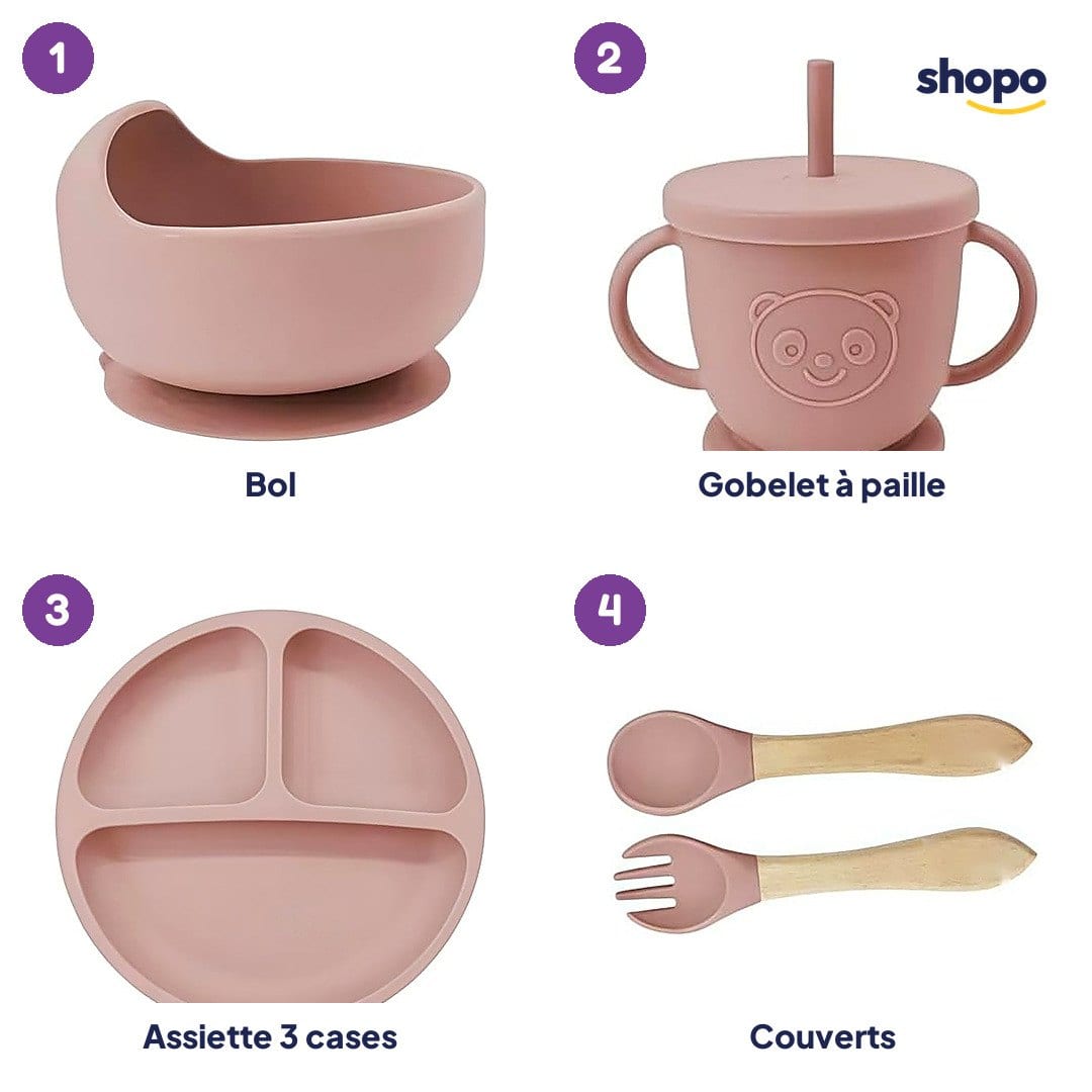 Set repas bébé en silicone, 9 pièces (rose), photo 3