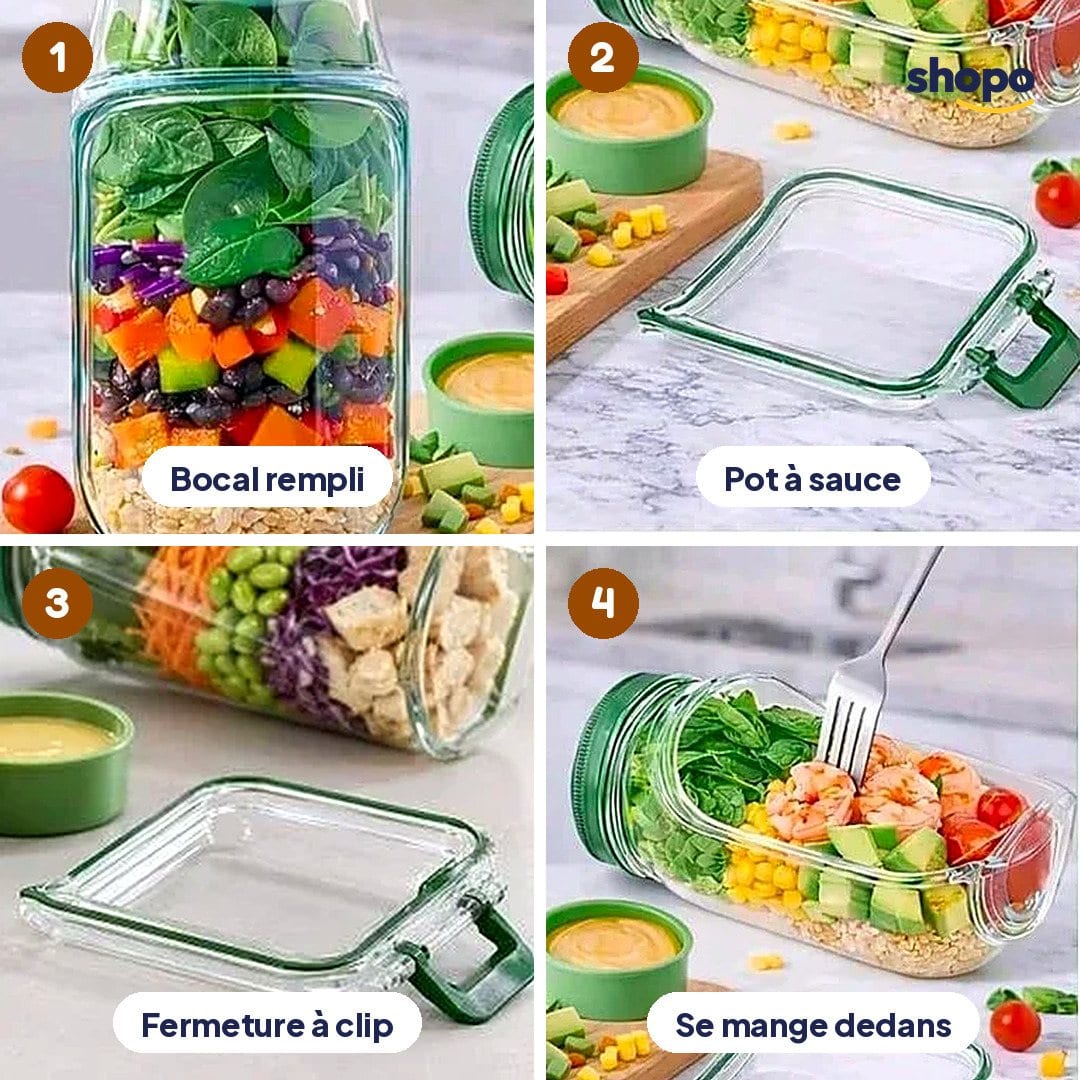 Bocal à salade portable avec compartiment à sauce, photo 3