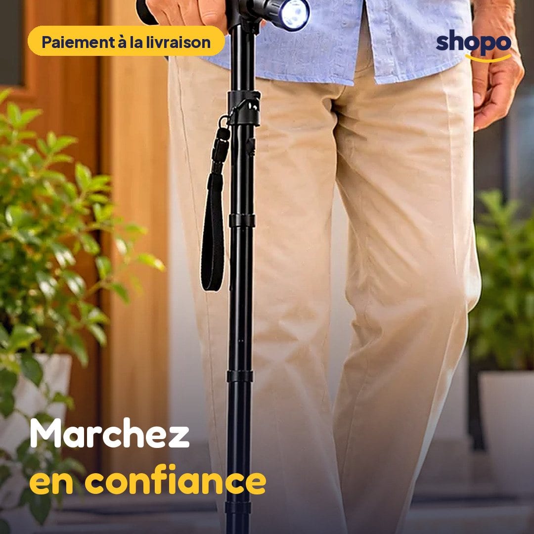 Canne de marche réglable avec lampe et base multi-appuis, photo 1