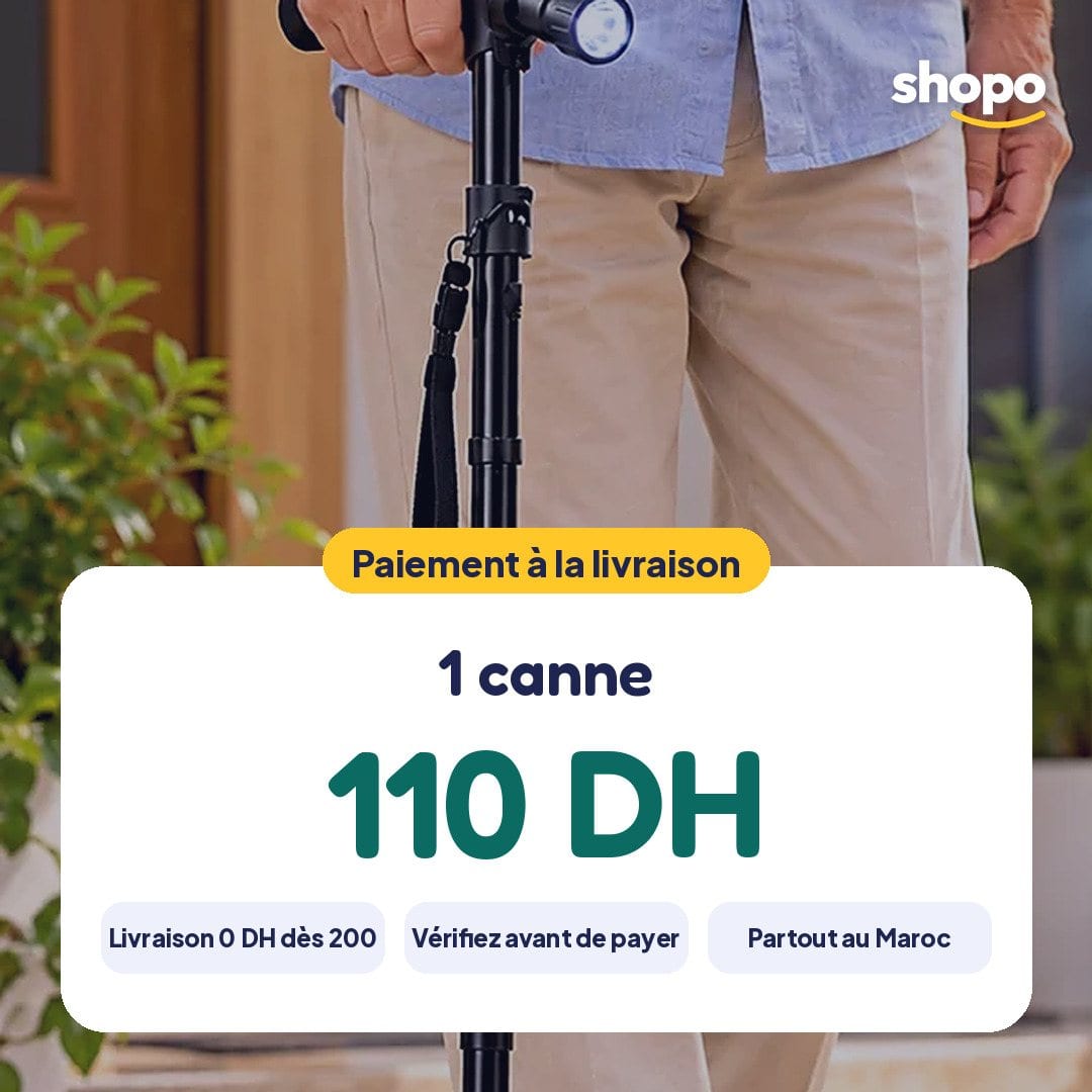 Canne de marche réglable avec lampe et base multi-appuis, photo 6