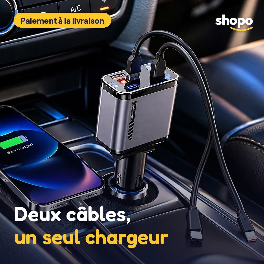 Chargeur voiture à deux câbles intégrés, photo 1