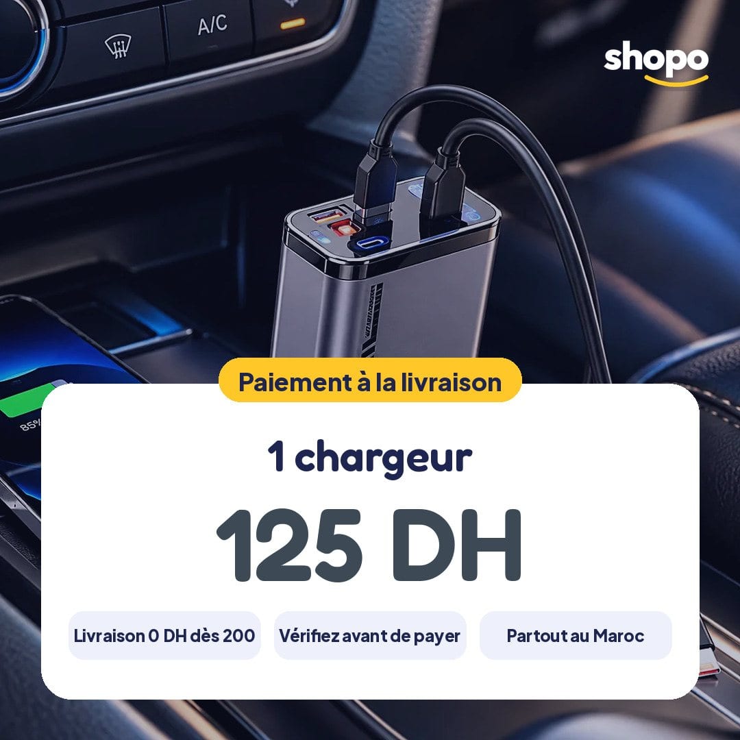 Chargeur voiture à deux câbles intégrés, photo 6