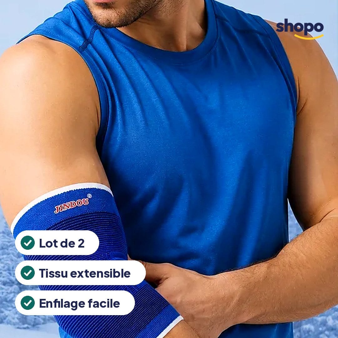 Lot de 2 coudières élastiques bleues, photo 2