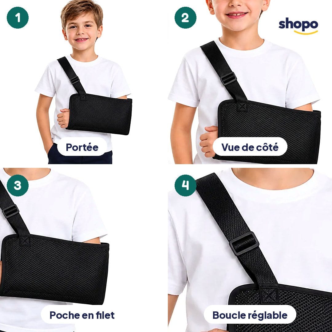 Écharpe de bras enfant noire en filet, sangle réglable, photo 3
