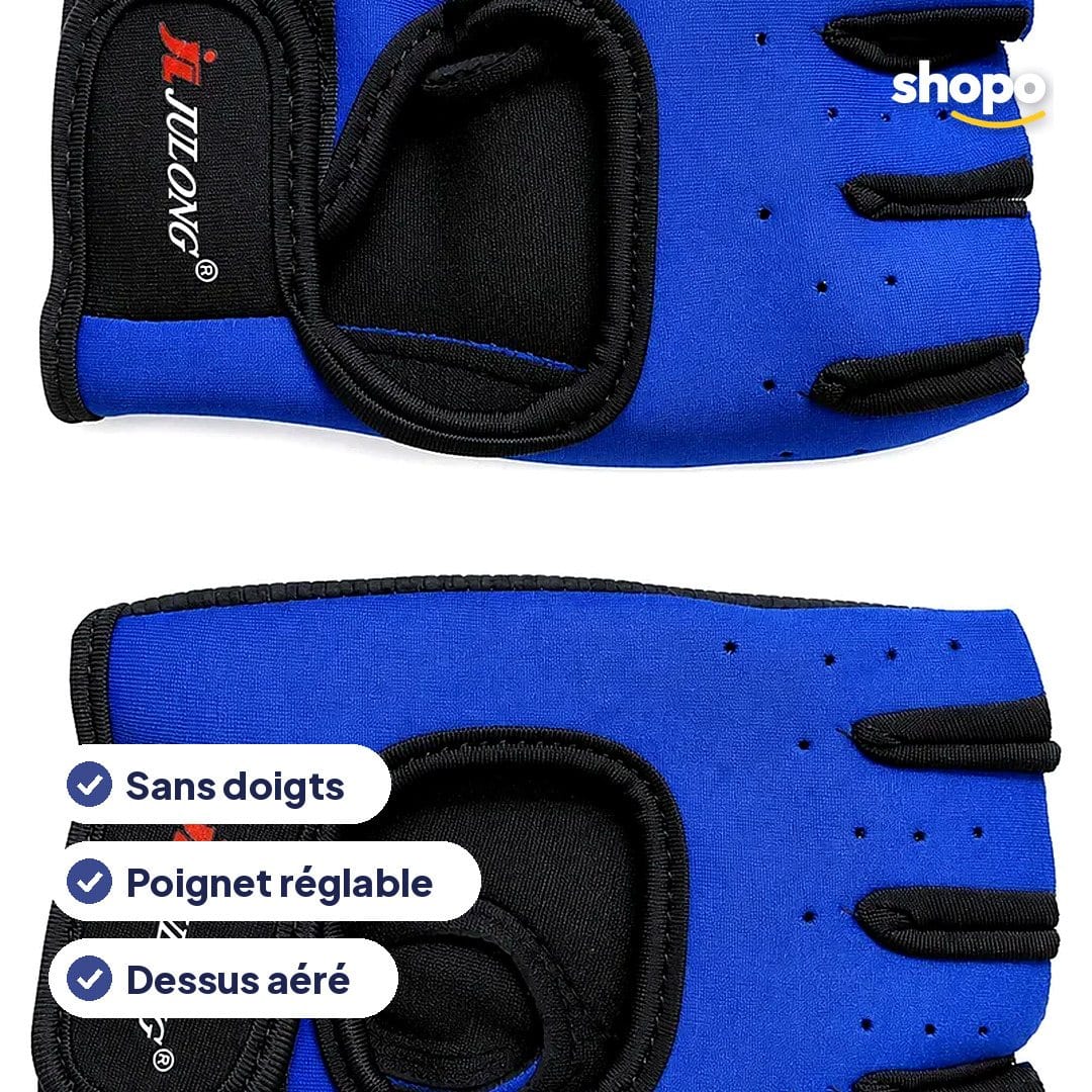Gants de fitness sans doigts bleu et noir (la paire), photo 2