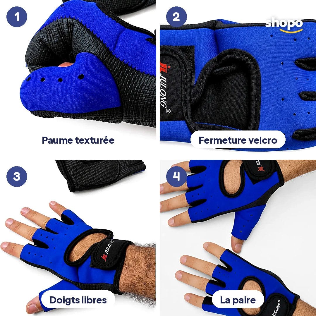 Gants de fitness sans doigts bleu et noir (la paire), photo 3