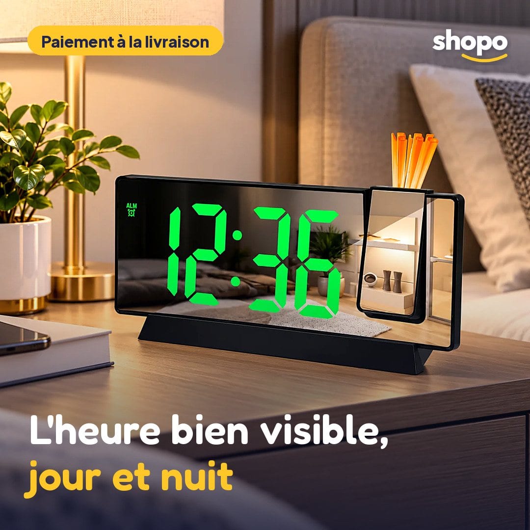 Horloge miroir LED avec projecteur, photo 1