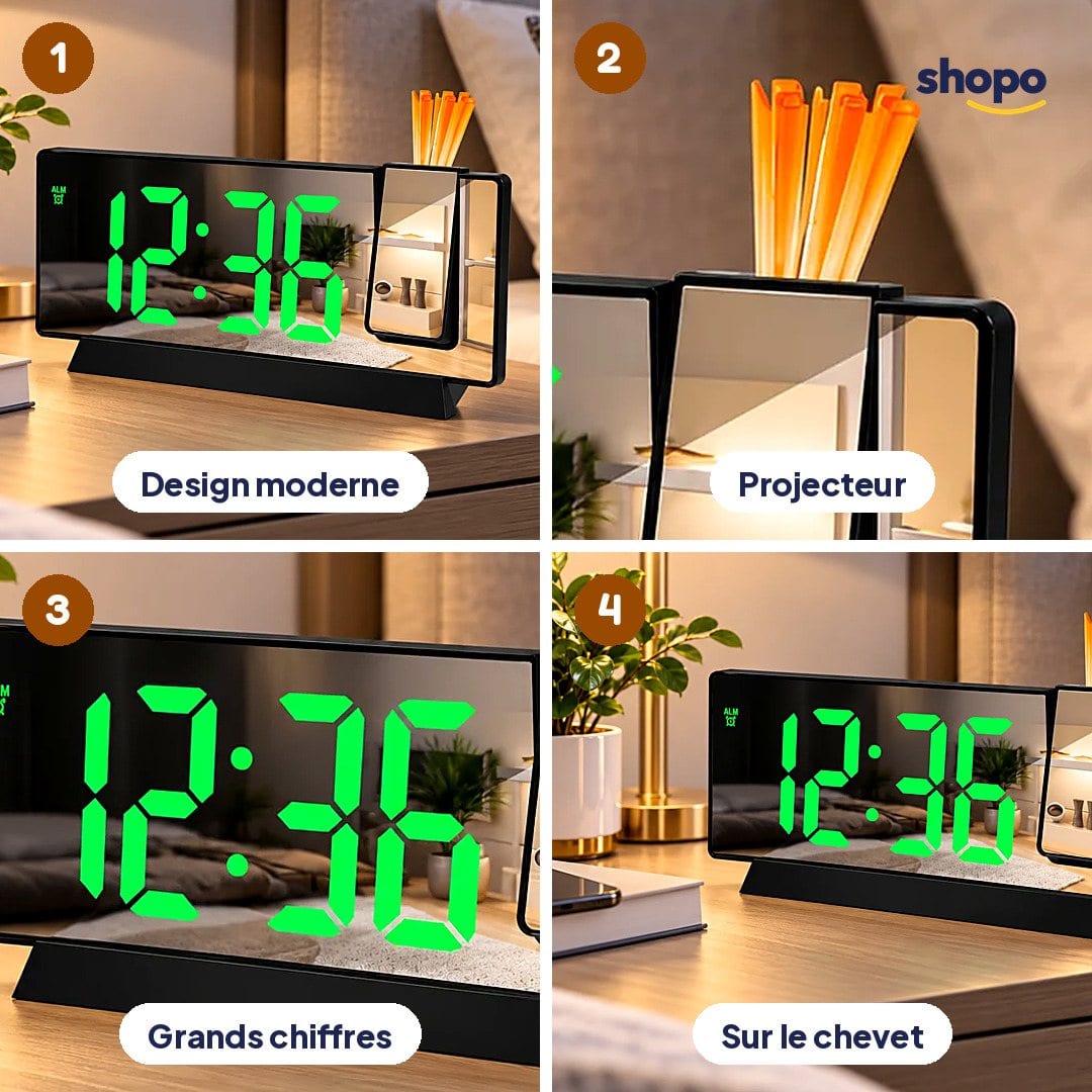 Horloge miroir LED avec projecteur, photo 3